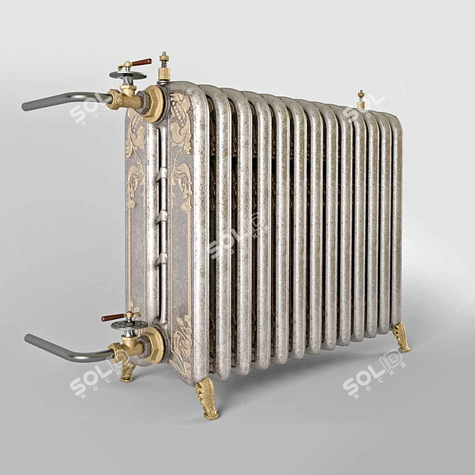 Title: Classic Cast Iron Heater with Ribbed Decor 3D model image 1