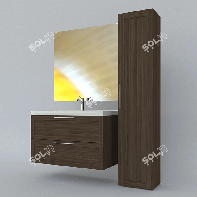 Modern Bathroom Furniture Set with Mirror 3D model image 1