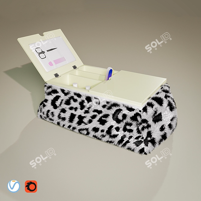 Luxurious Fur Cosmetic Bags Set 3D model image 1