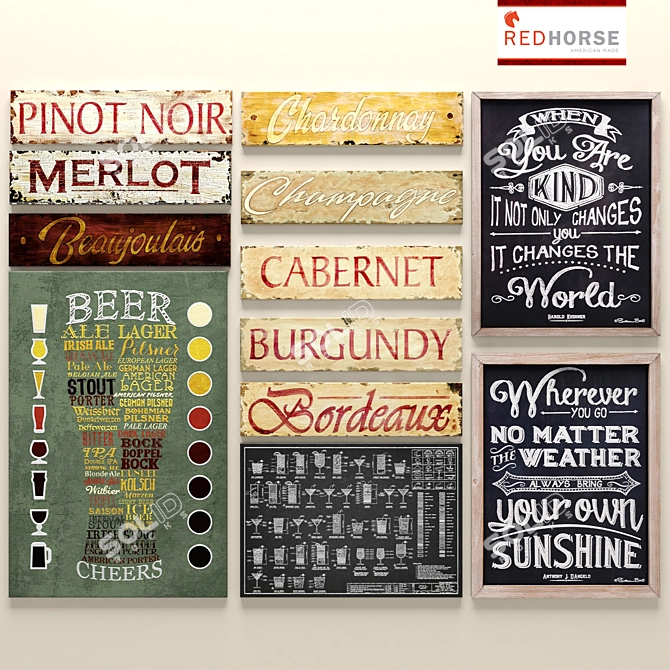 Vintage-Style Metal Signs Set 3D model image 1