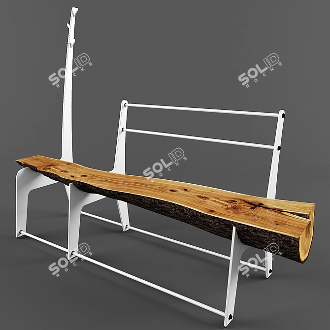 Tree Trunk Bench with Steel Frame 3D model image 1