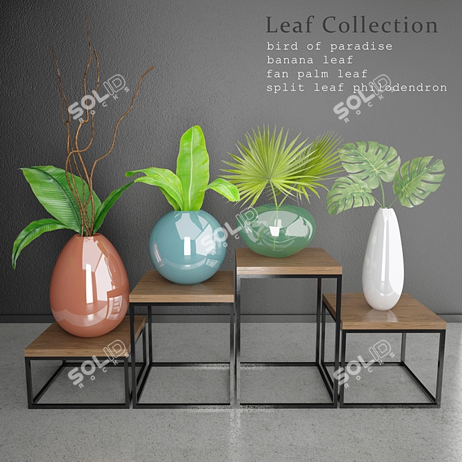 Nature's Embrace: Leaf & Vase 3D model image 1