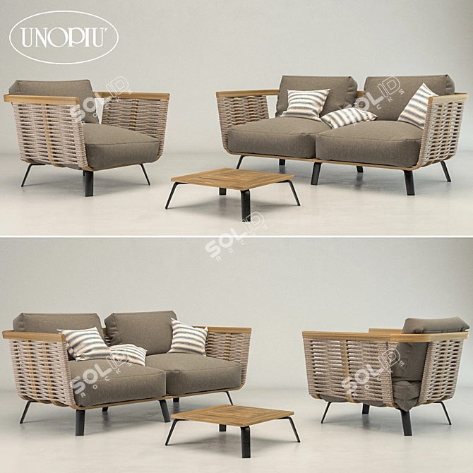 Outdoor Welcome Ropes Set: Sofa, Armchair & Coffee Table 3D model image 1