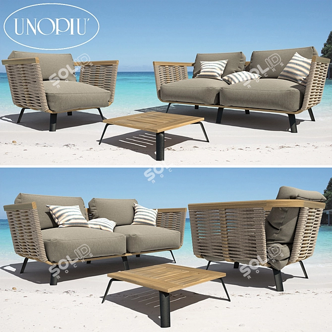 Outdoor Welcome Ropes Set: Sofa, Armchair & Coffee Table 3D model image 2