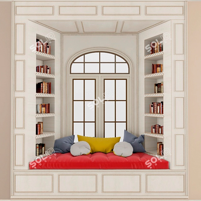 Bookshelf Window: Cozy Reading Nook 3D model image 1