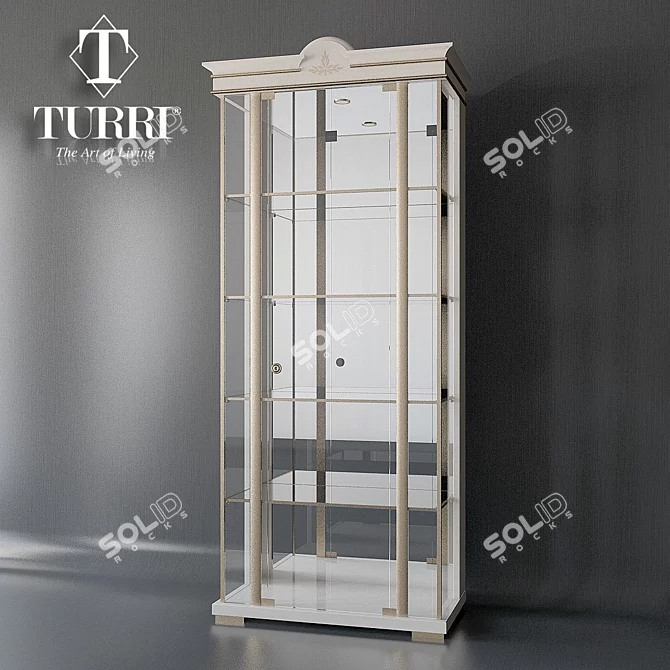 Classic Style Vertical Showcase with Mirror Back and Handcrafted Details 3D model image 1