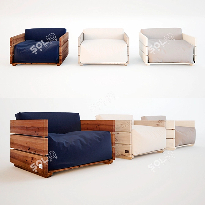 Outdoor Wooden Armchair with Pillow 3D model image 1