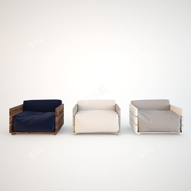 Outdoor Wooden Armchair with Pillow 3D model image 2