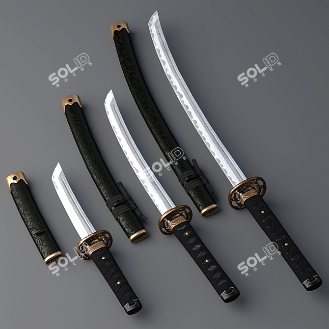 Authentic Japanese Swords Set 3D model image 2