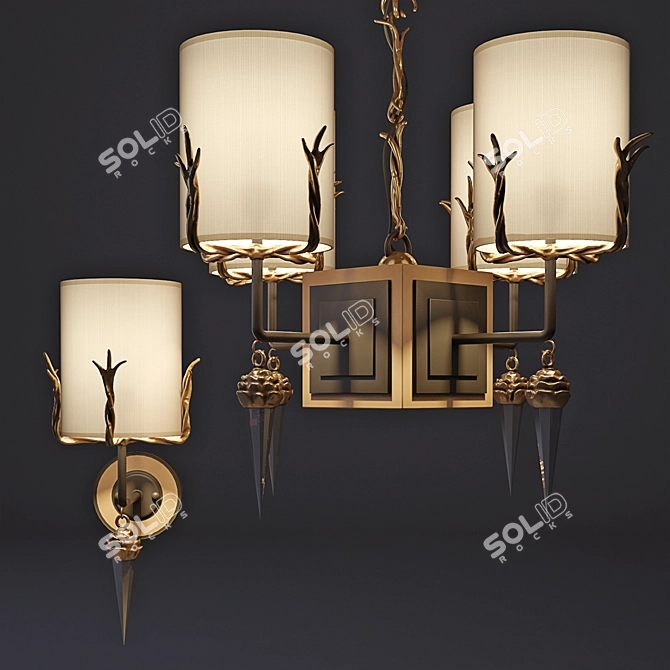 Diego Chandelier and Sconces Set 3D model image 2