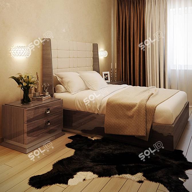 Elegant Monaco Bed Set 3D model image 2