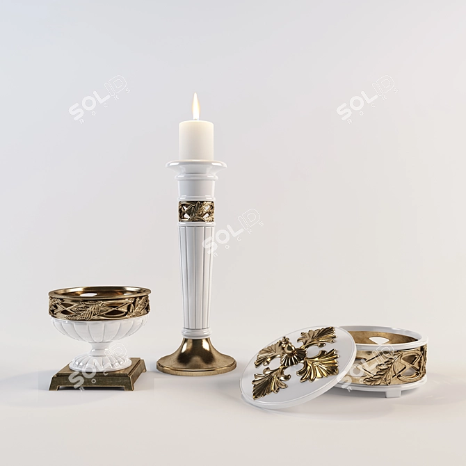 Elegant Home Decor Set: Candle, Candy Dish, Vase 3D model image 1