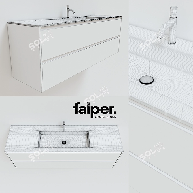 Sleek Falper Flat Sink with Viaveneto Pedestal 3D model image 2