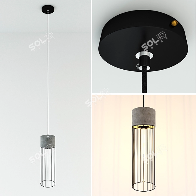 Industrial Concrete Cage Pendant Light 3D model image 3