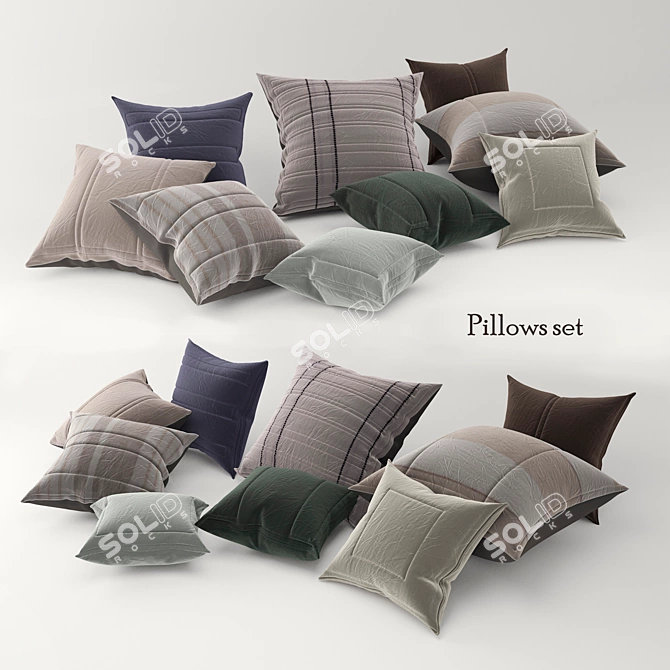 Luxury Pillow Set with Various Sizes and Textures 3D model image 1