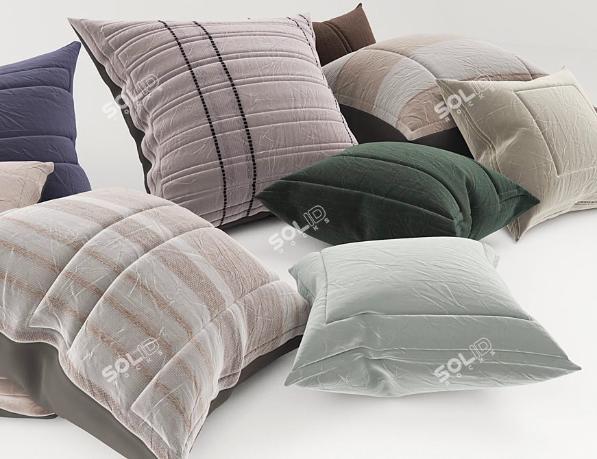Luxury Pillow Set with Various Sizes and Textures 3D model image 2