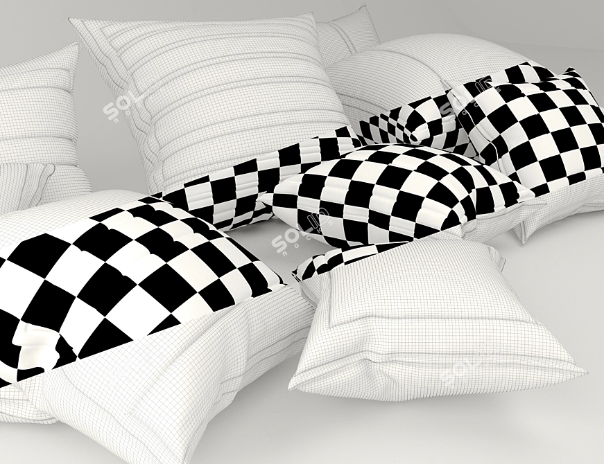 Luxury Pillow Set with Various Sizes and Textures 3D model image 3