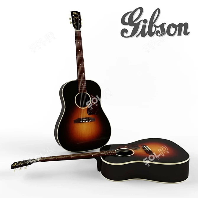 Vintage Sunburst Gibson J-45 Acoustic Guitar 3D model image 1