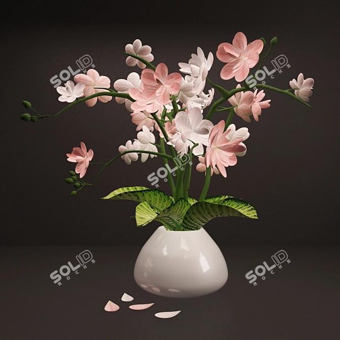 Elegant Pink White Blooms 3D model image 2