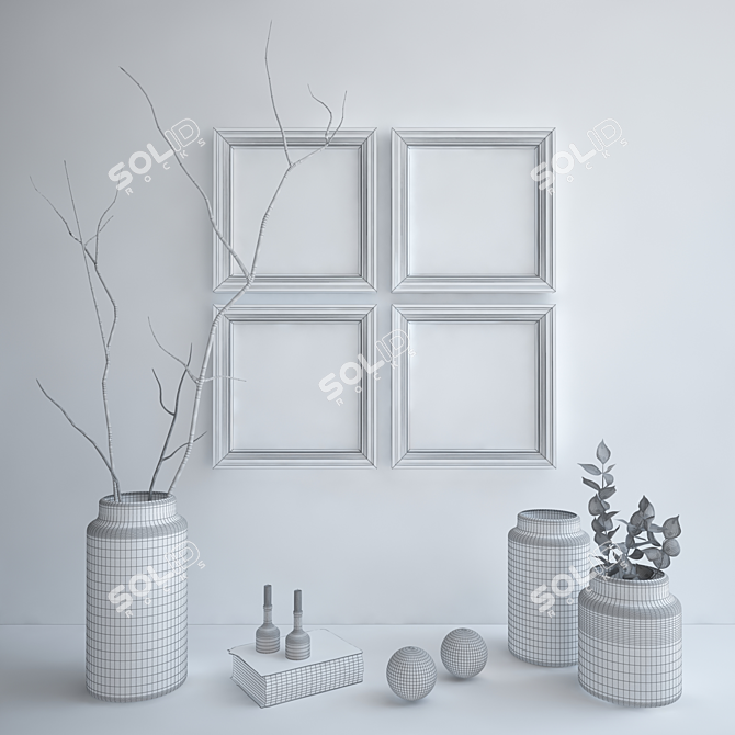 Vintage Decor Set - Frames, Vases, Branches, Books 3D model image 3