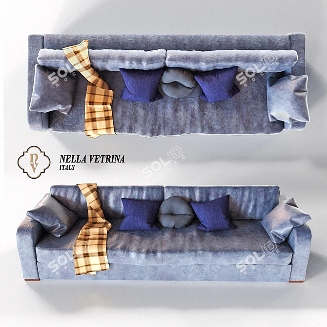 Modern Blue Leather Sofa: Damien 3D model image 1