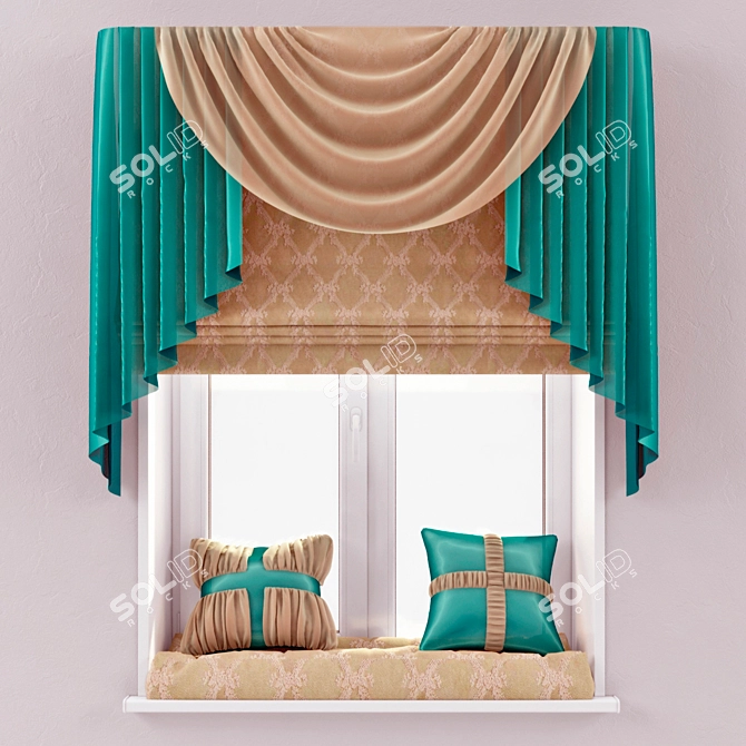 Window Textile Set: Roman Blind, Swag, Cushions 3D model image 1