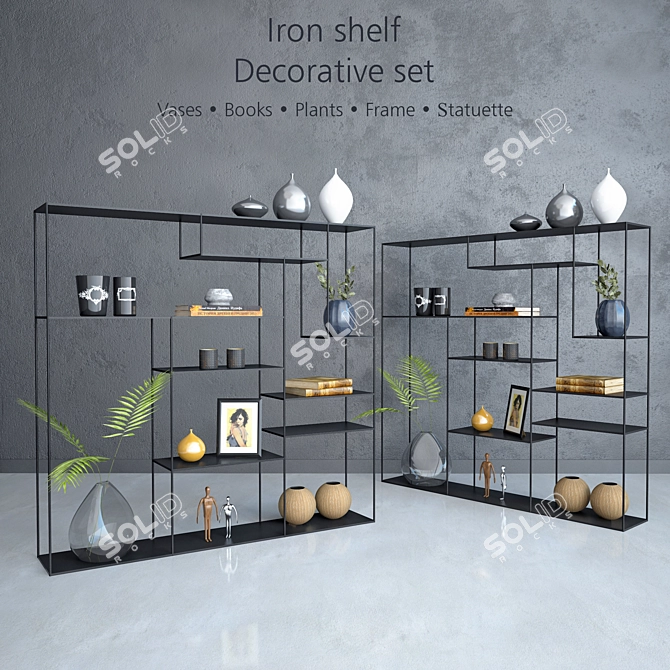 Elegant Iron Shelf: Decorative Set 3D model image 1