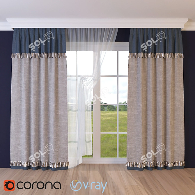 Semi-Open Curtain: Streamlined Elegance 3D model image 1