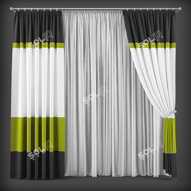 Contemporary Style Curtains 3D model image 1