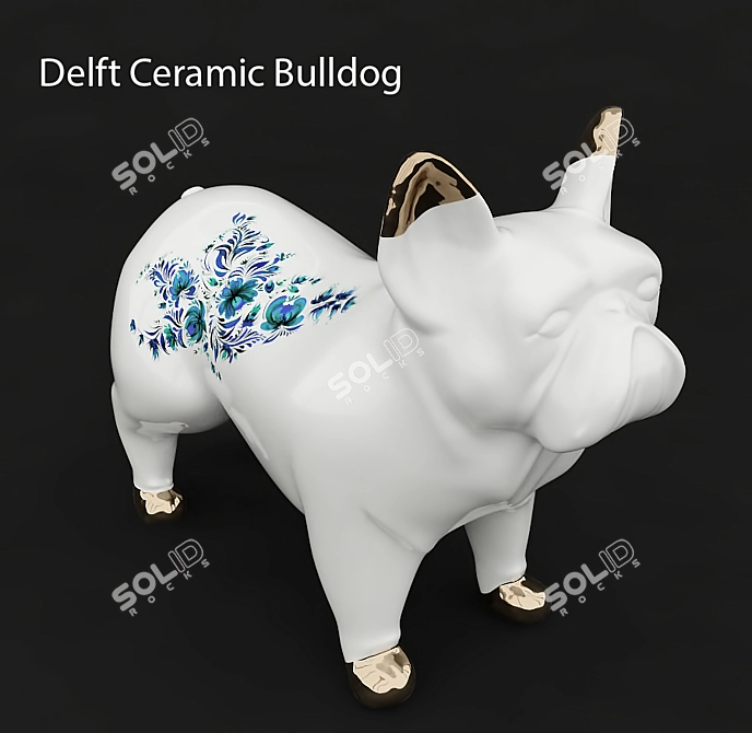 Delft Ceramic Bulldog: Stylish Table Decor 3D model image 1