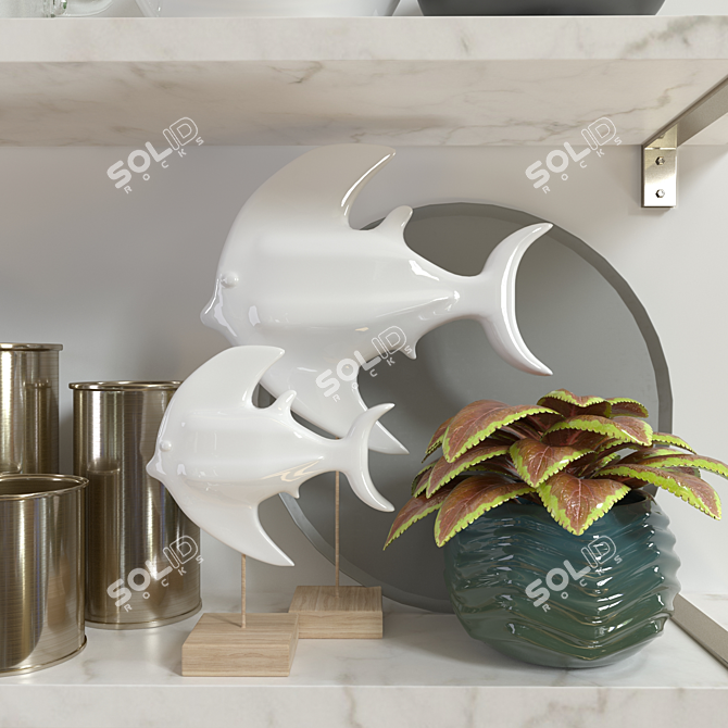 Ceramic Decor Set: Glassware, Plants & Art 3D model image 2