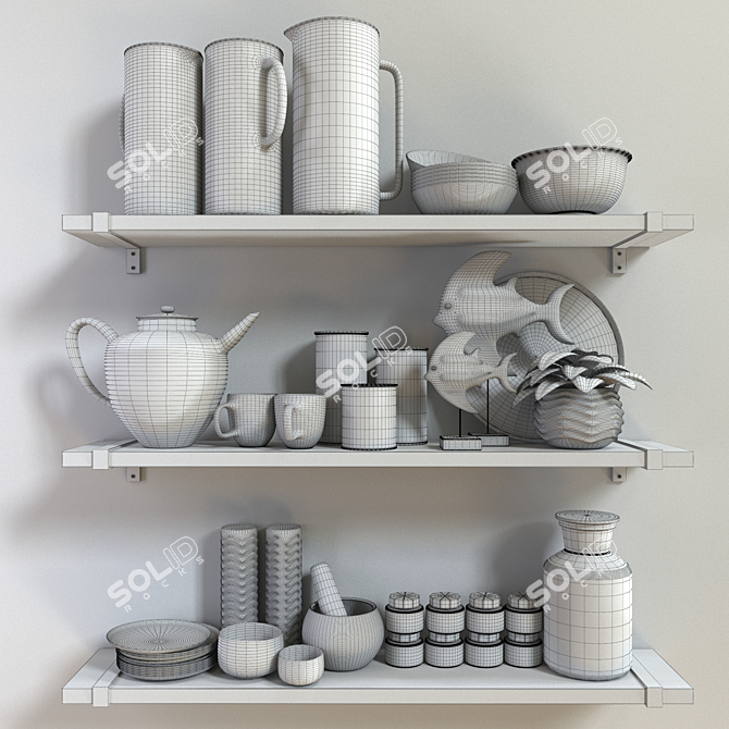 Ceramic Decor Set: Glassware, Plants & Art 3D model image 3