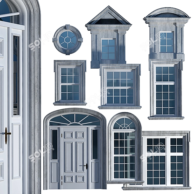 British Classic Window and Door Set 3D model image 1