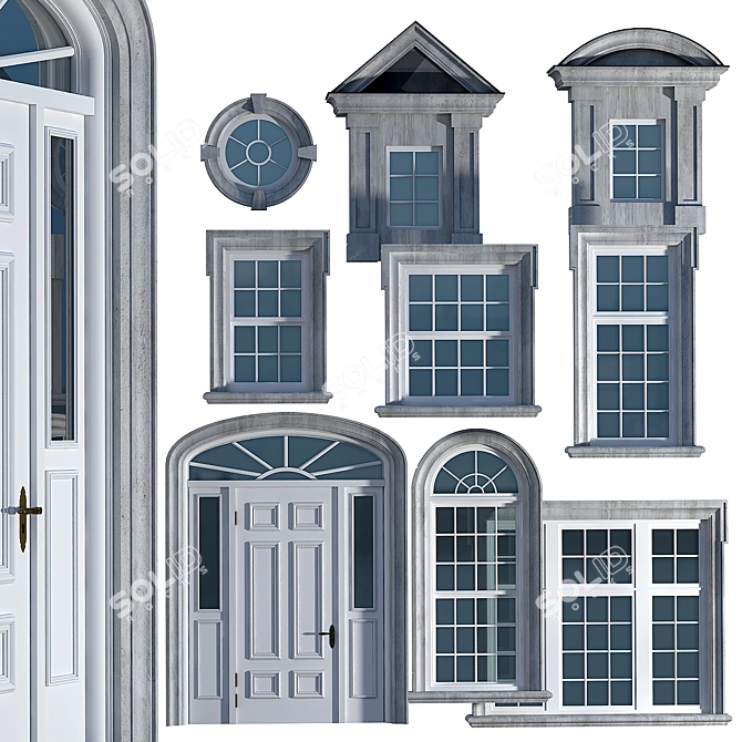 British Classic Window and Door Set 3D model image 4