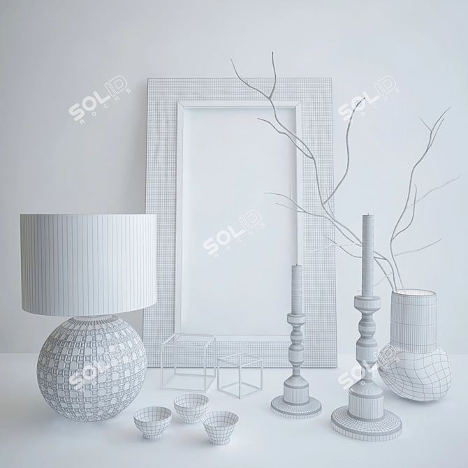 Luxury Gold Decor Set - Elegant Lighting, Candleholders, Mirror, Vase & Branches 3D model image 3