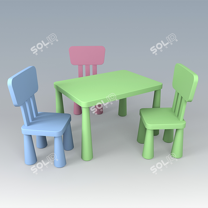 Mammut Kids Furniture Set: Table & Chairs 3D model image 1