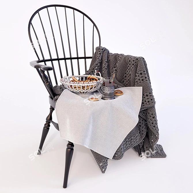 Cozy Windson Chair with Plaid 3D model image 1