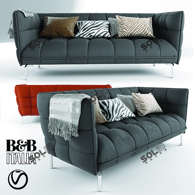 Sleek Metal & Fabric Sofa 3D model image 1