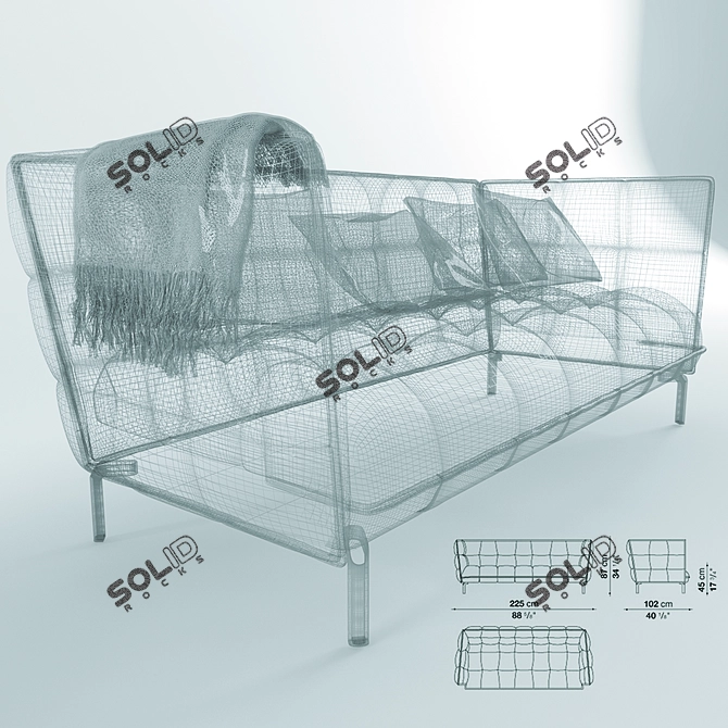 Sleek Metal & Fabric Sofa 3D model image 3