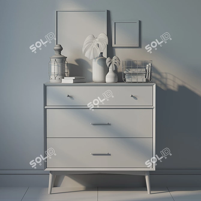 Title: Mid-Century 3-Drawer Dresser Set 3D model image 3