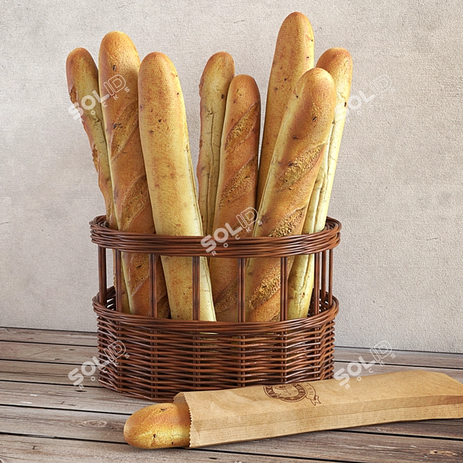 Artisan Baguette Basket 3D model image 1