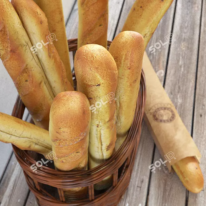 Artisan Baguette Basket 3D model image 3