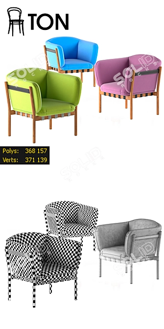 Colorful Set of 3 Dowel Armchairs 3D model image 3