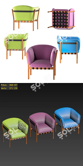 Colorful Set of 3 Dowel Armchairs 3D model image 1