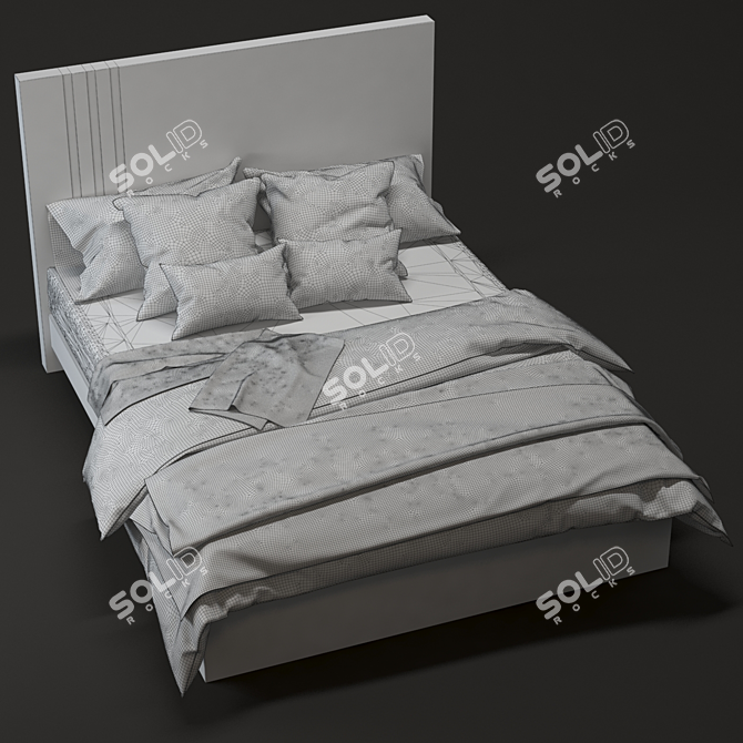 Modern Fabric and Wood Bed Frame 3D model image 3