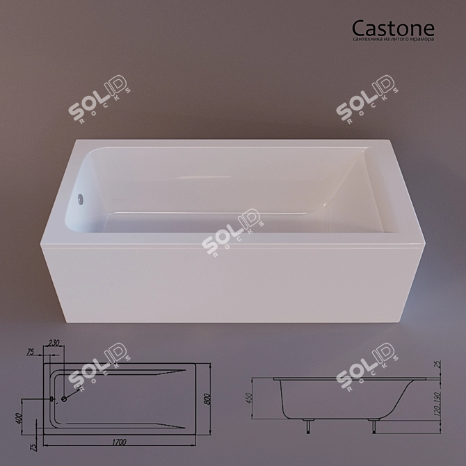 Elegant 170cm Castone Bath 3D model image 1