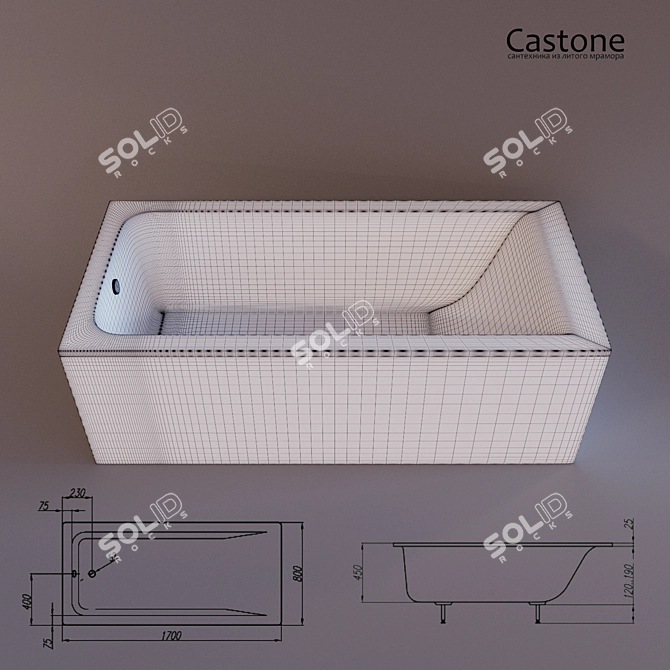 Elegant 170cm Castone Bath 3D model image 2