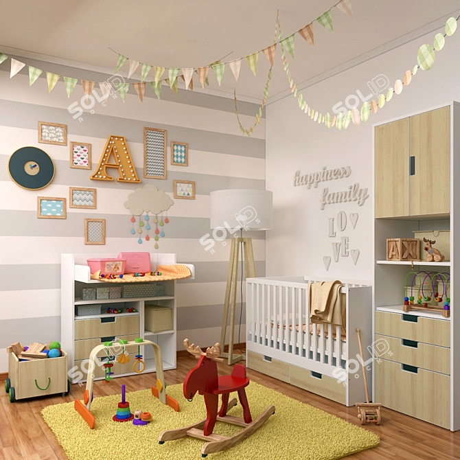 Pastel Dream Children's Decor Set 3D model image 1