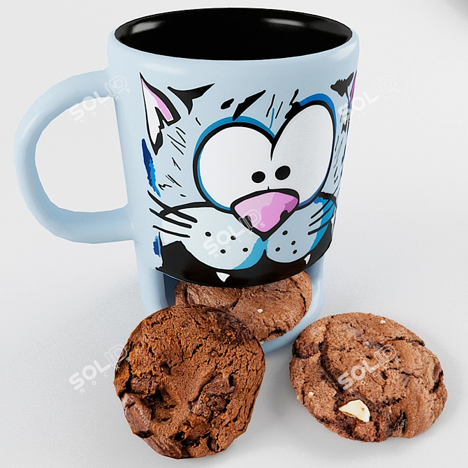 Playful Cat Mug with Cookie Compartment 3D model image 2