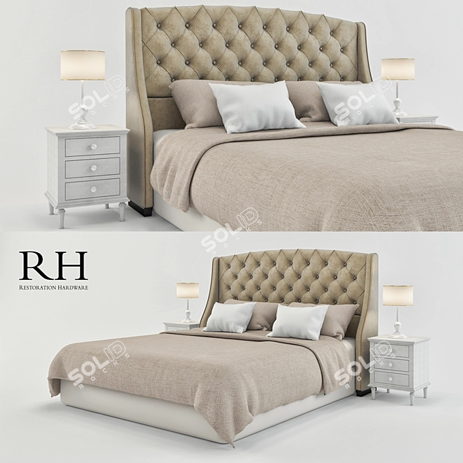 Luxury Bed Set with Restoration Hardware 3D model image 1